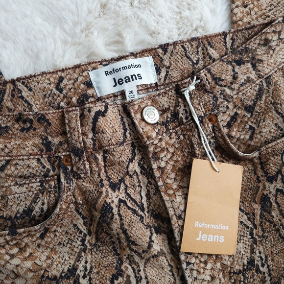 Reformation Peyton Snake Skin Python High Rise Boot Cut Denim Jeans - Picture 4 of 10